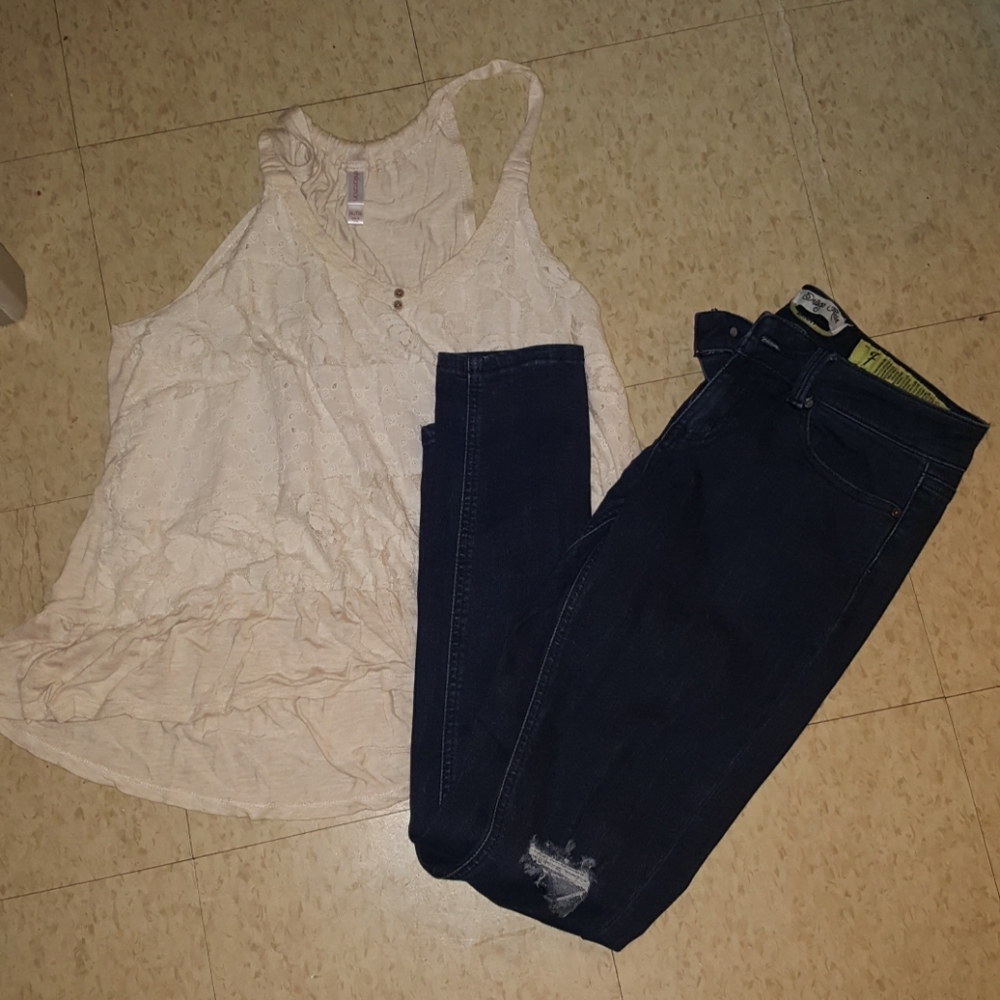 Pair jeans in a baby doll shirt selling it togethe